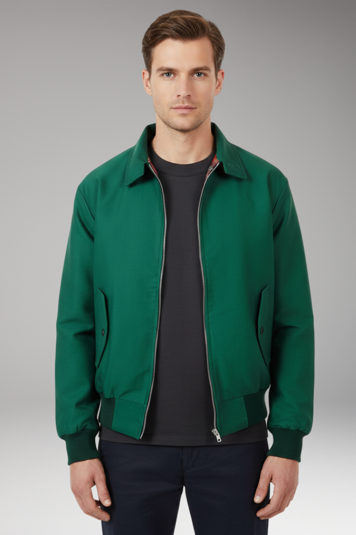 Men's Harrington Jacket with Zip Closure and Checked Lining