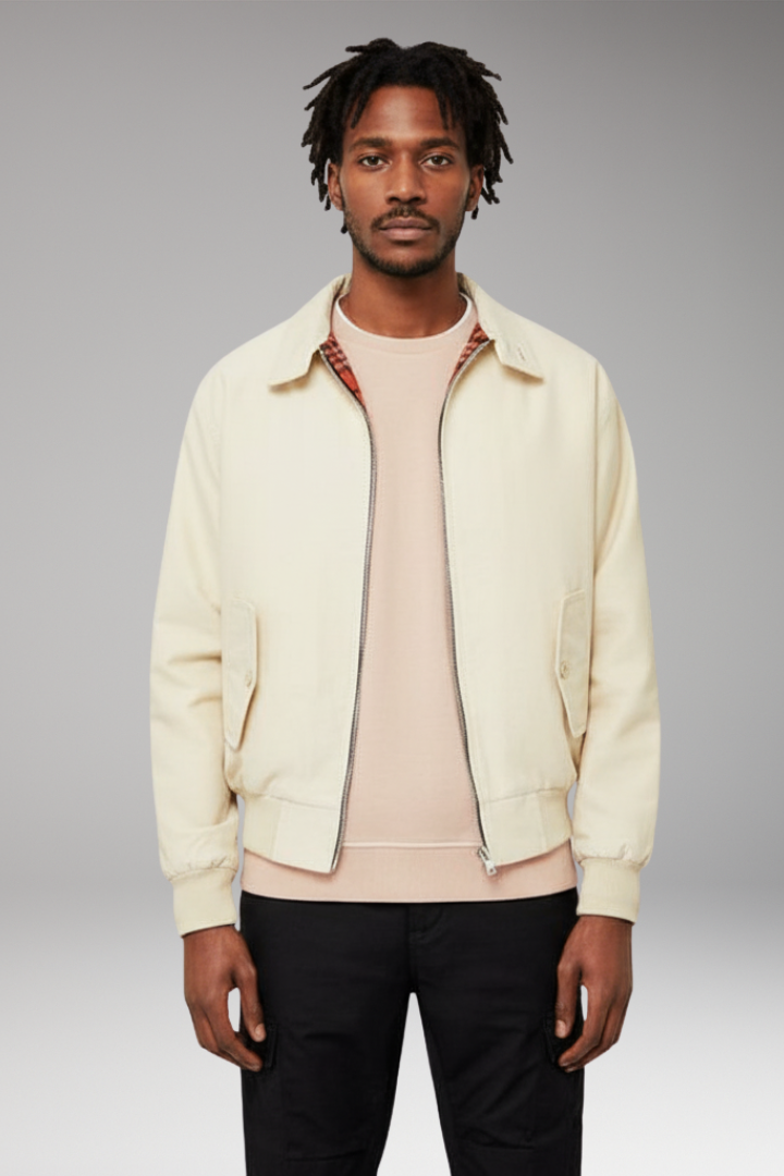 Men's Harrington Jacket with Zip Closure and Checked Lining