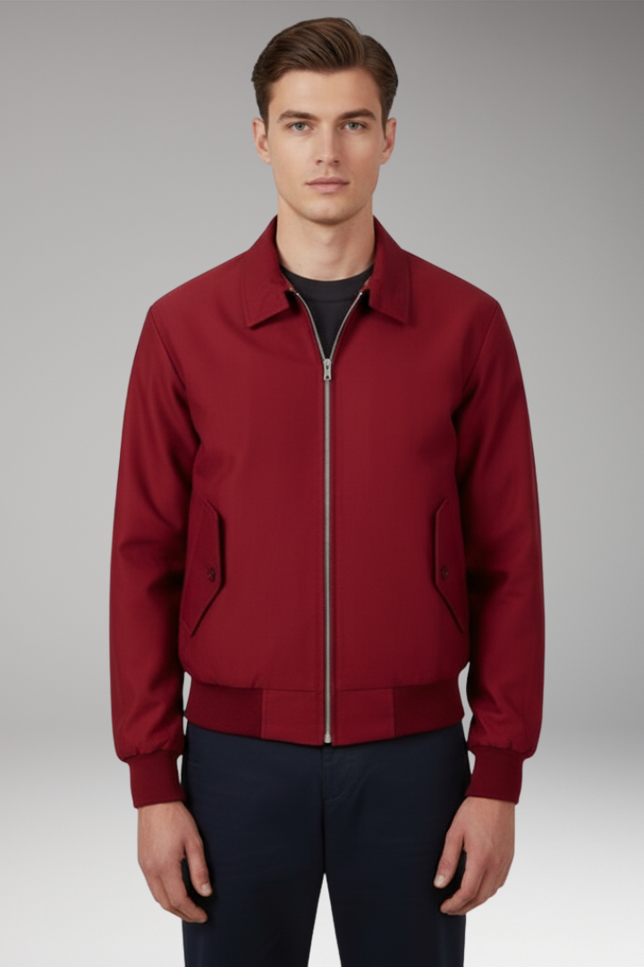 Men's Harrington Jacket with Zip Closure and Checked Lining