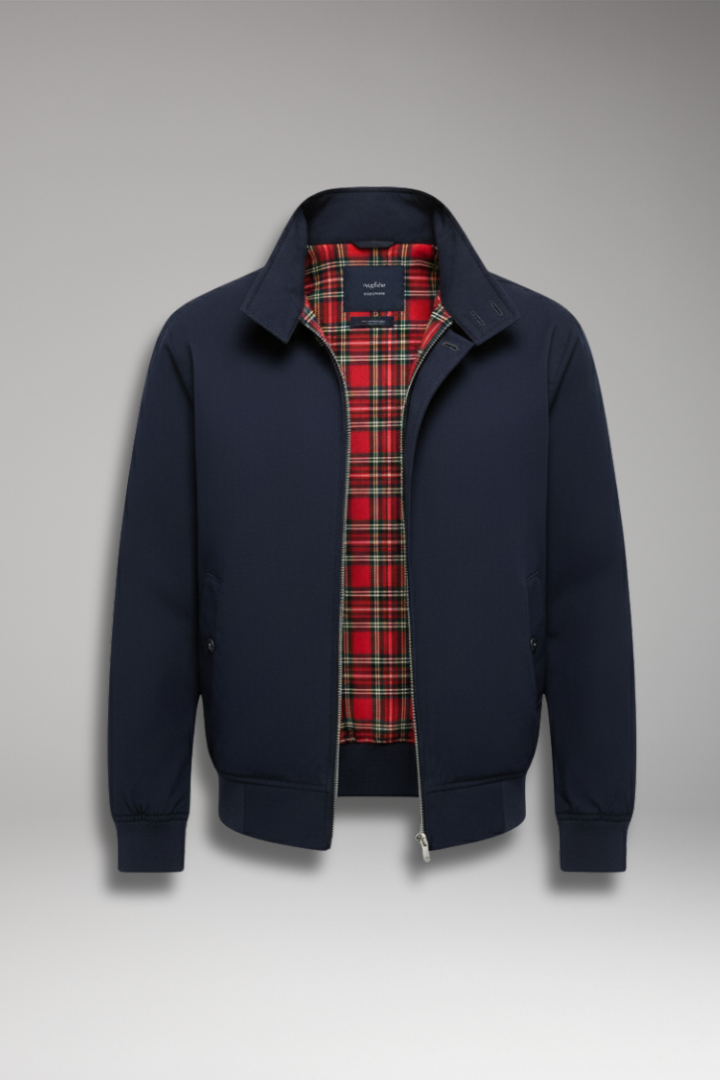 Men's Harrington Jacket with Zip Closure and Checked Lining