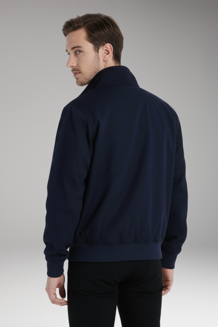 Men's Harrington Jacket with Zip Closure and Checked Lining