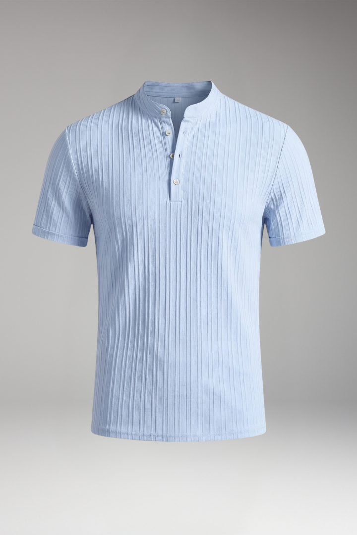 Men's Henley T Shirt with Button Placket and Ribbed Surface