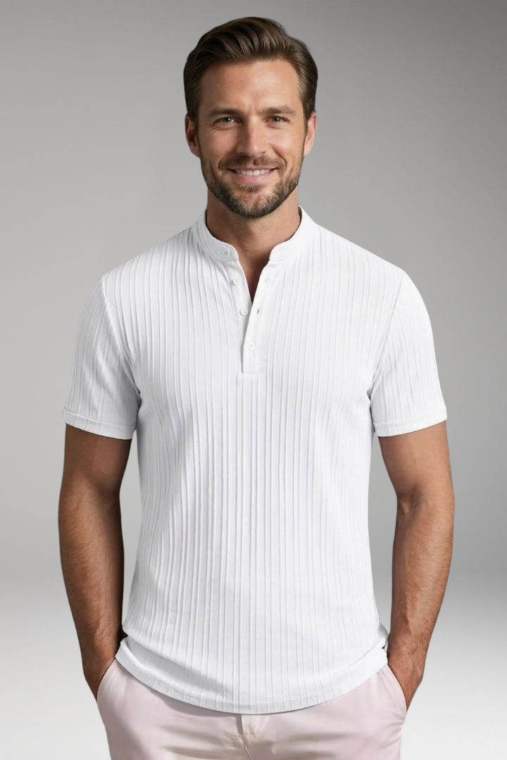 Men's Henley T Shirt with Button Placket and Ribbed Surface