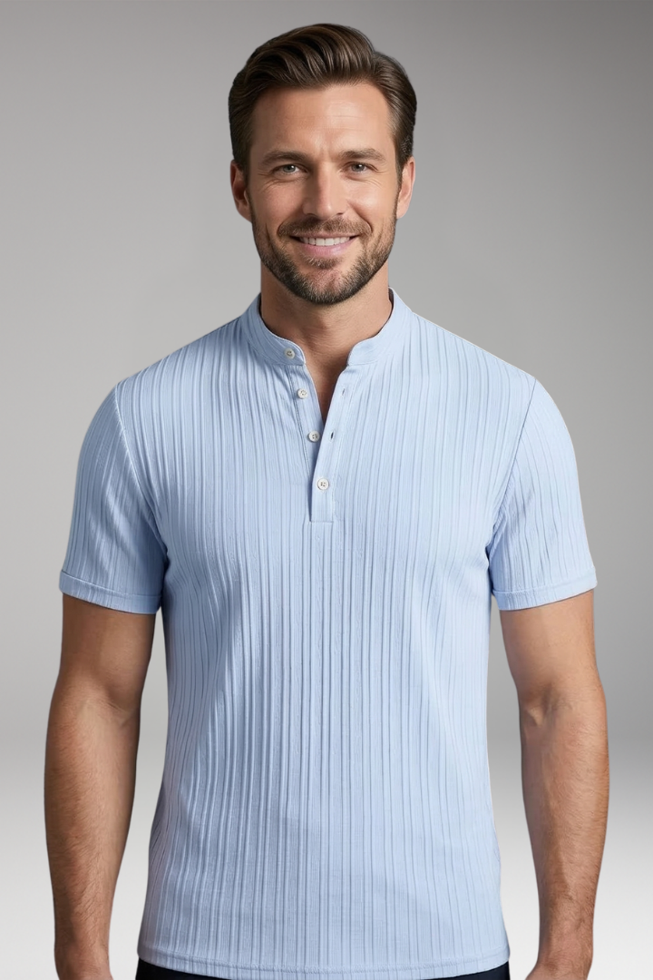 Men's Henley T Shirt with Button Placket and Ribbed Surface
