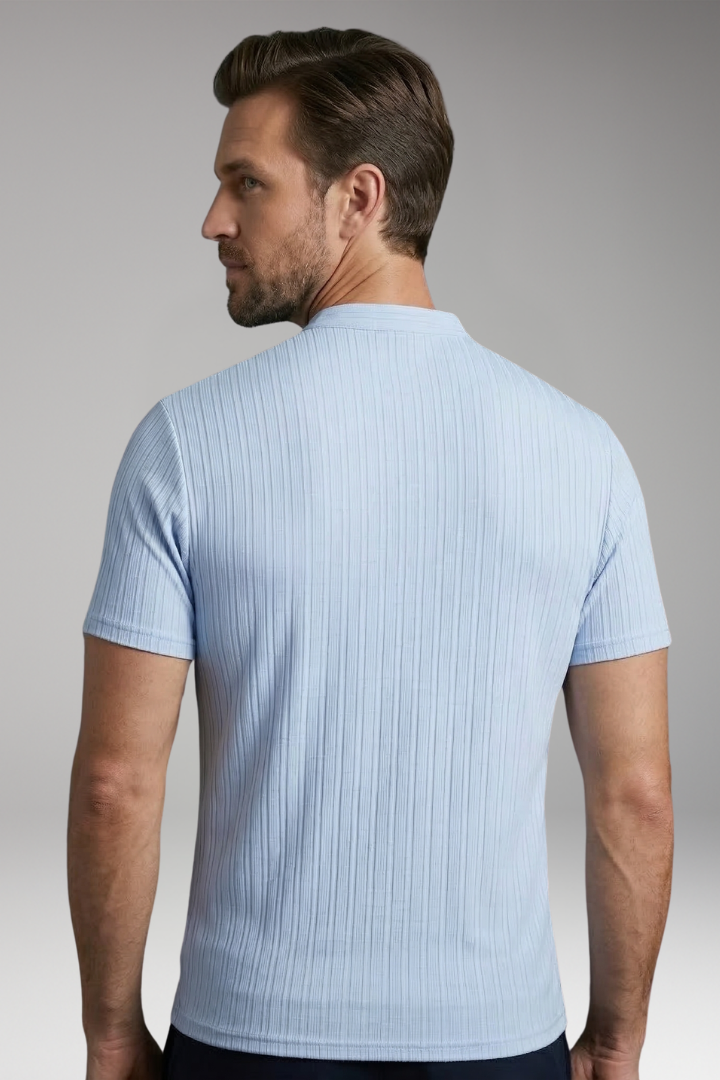Men's Henley T Shirt with Button Placket and Ribbed Surface