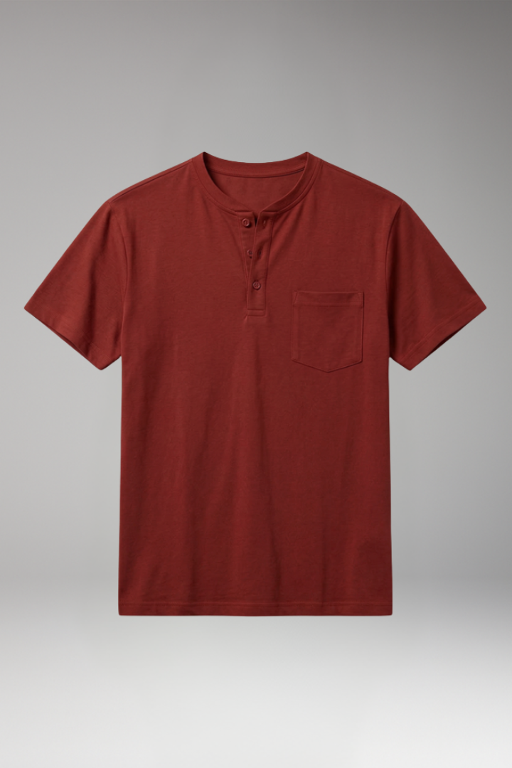 Men's T Shirt with Henley Neck and Chest Pocket
