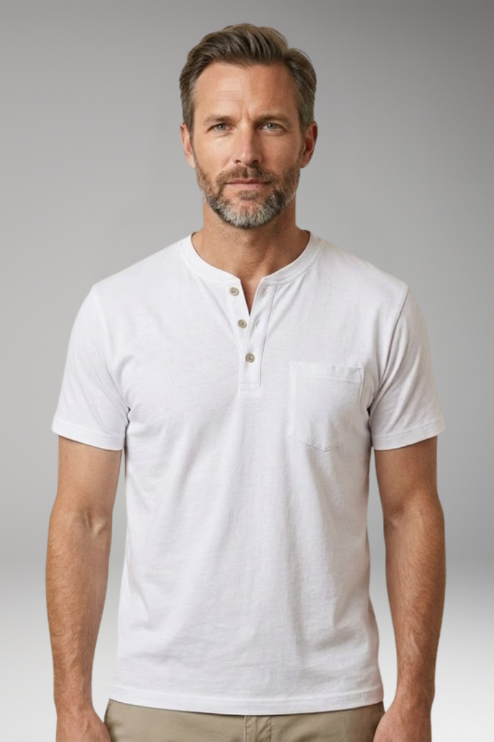 Men's T Shirt with Henley Neck and Chest Pocket