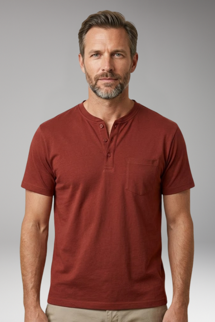 Men's T Shirt with Henley Neck and Chest Pocket
