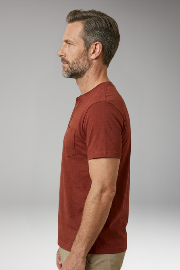 Men's T Shirt with Henley Neck and Chest Pocket