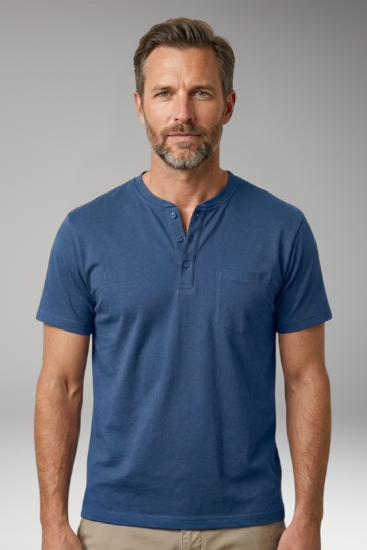 Men's T Shirt with Henley Neck and Chest Pocket