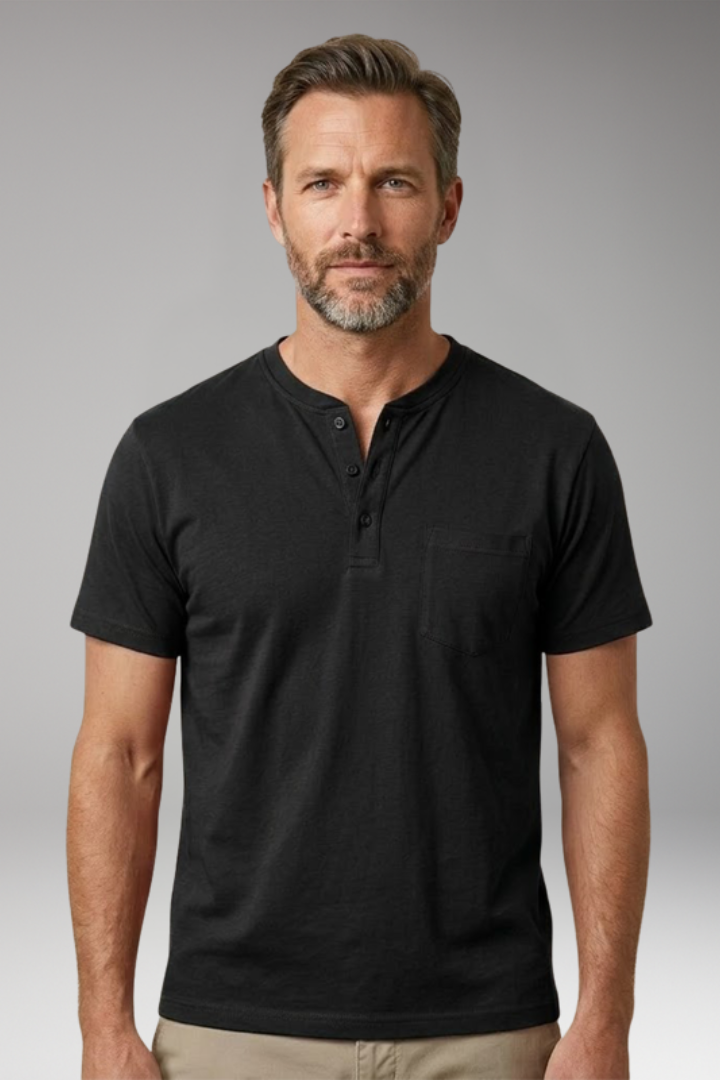Men's T Shirt with Henley Neck and Chest Pocket