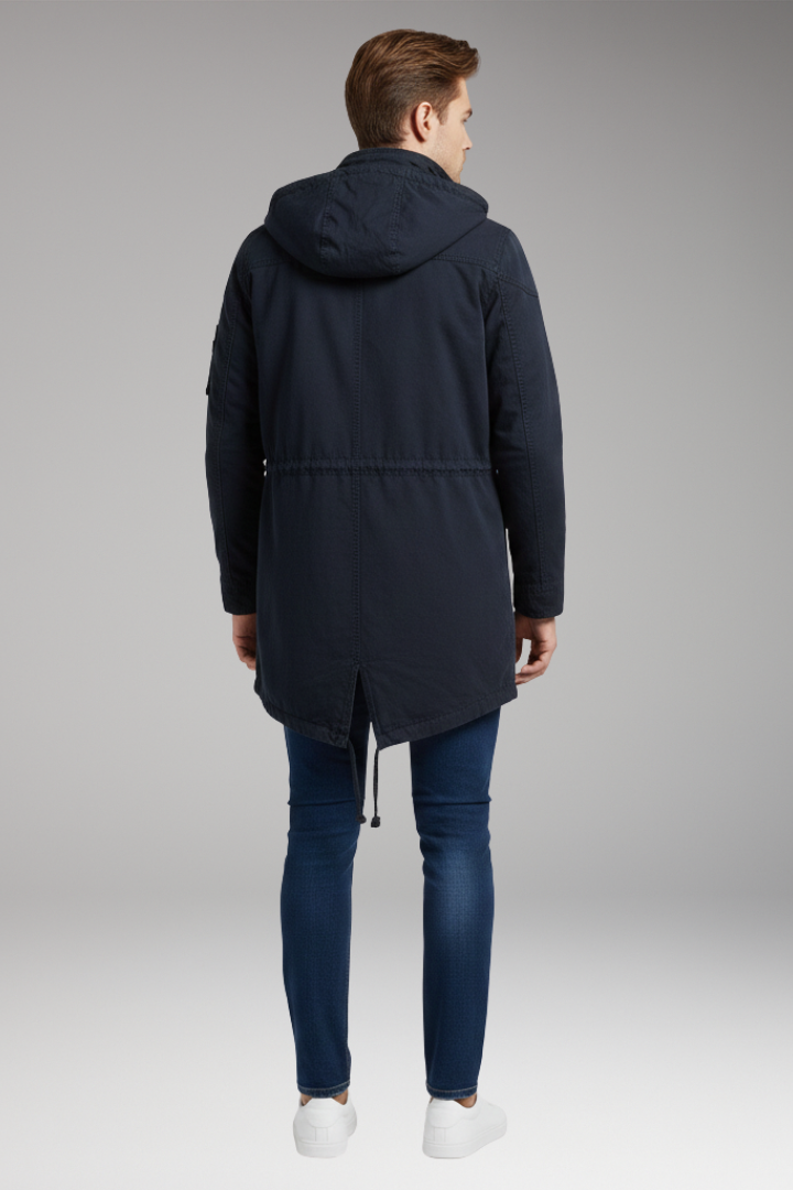 Men's Hooded Jacket with Drawstring Waist and Front Pockets