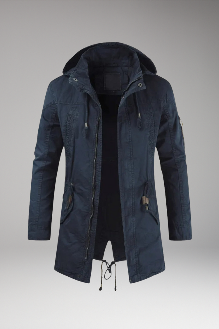 Men's Hooded Jacket with Drawstring Waist and Front Pockets