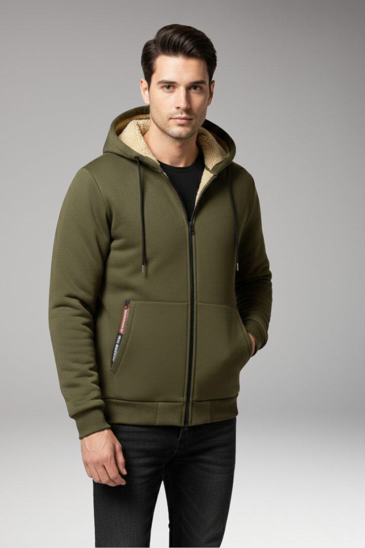 Men's Hooded Jacket with Zip Closure and Front Pockets