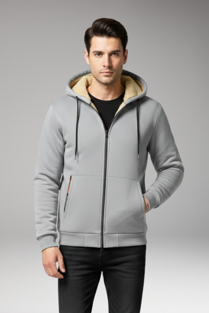 Men's Hooded Jacket with Zip Closure and Front Pockets