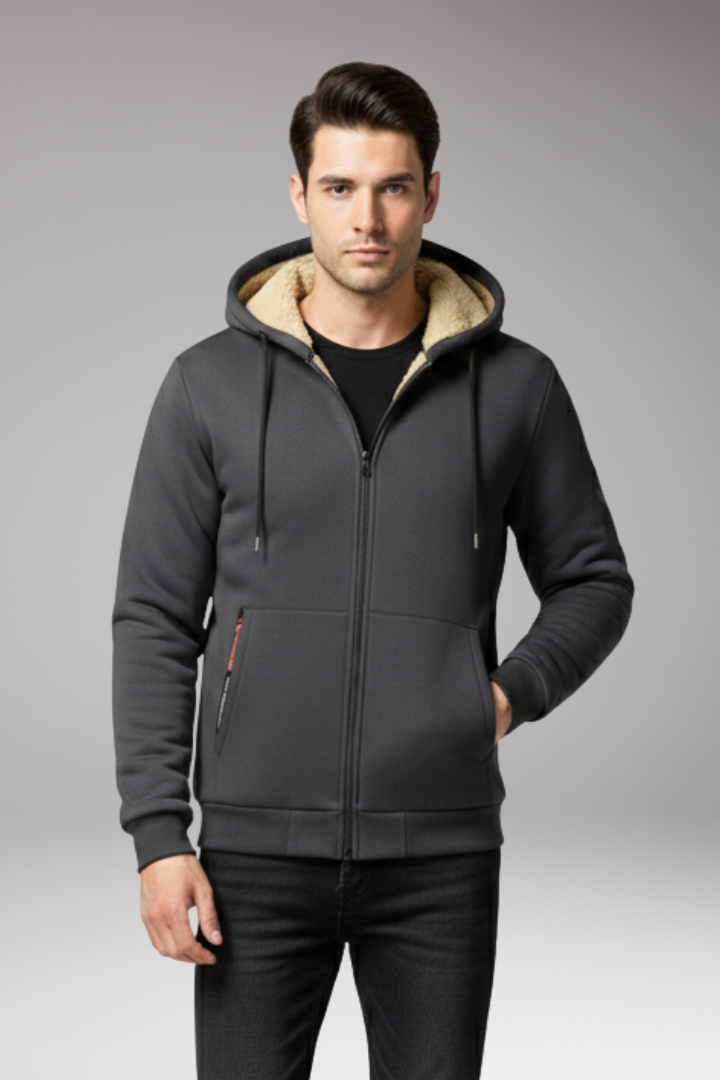 Men's Hooded Jacket with Zip Closure and Front Pockets