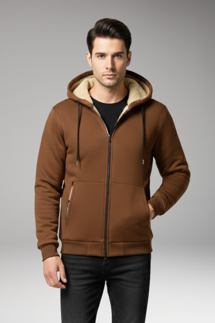 Men's Hooded Jacket with Zip Closure and Front Pockets
