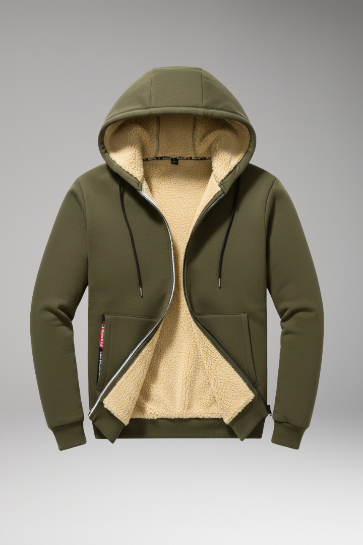 Men's Hooded Jacket with Zip Closure and Front Pockets