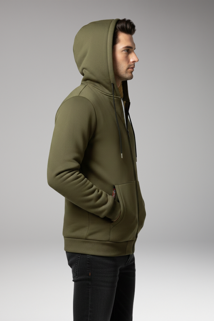 Men's Hooded Jacket with Zip Closure and Front Pockets