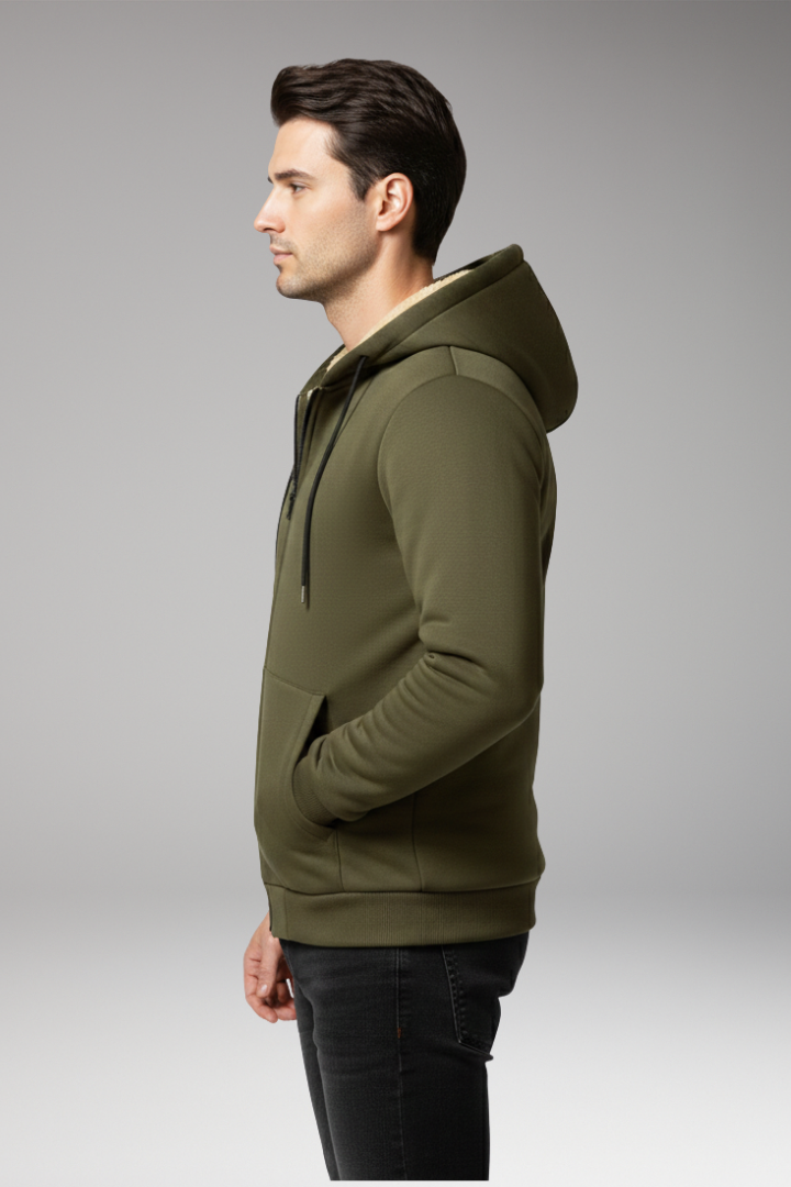 Men's Hooded Jacket with Zip Closure and Front Pockets