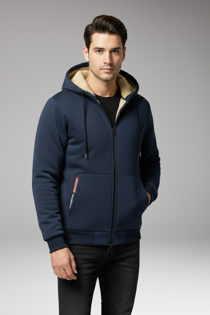 Men's Hooded Jacket with Zip Closure and Front Pockets