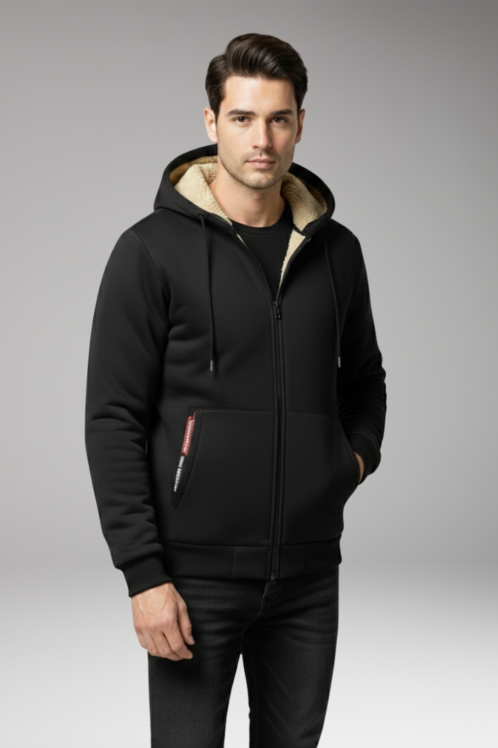 Men's Hooded Jacket with Zip Closure and Front Pockets