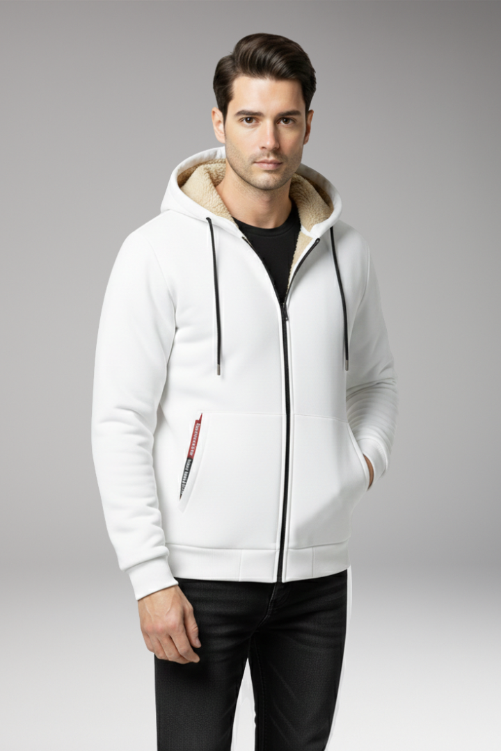 Men's Hooded Jacket with Zip Closure and Front Pockets
