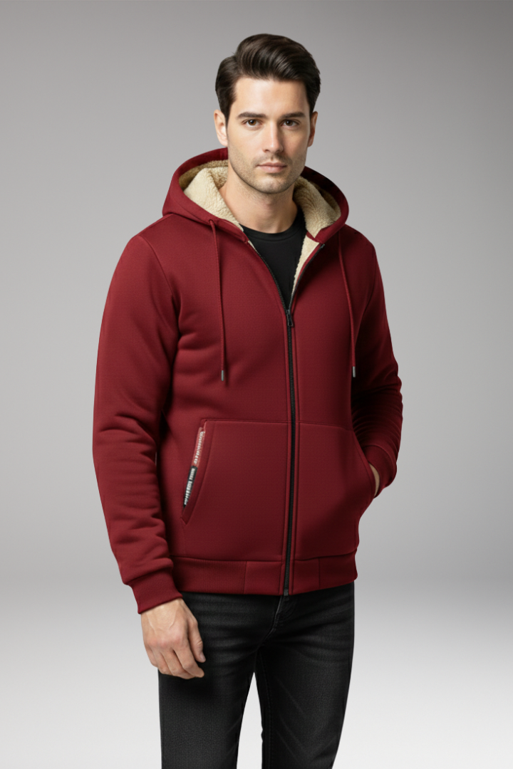 Men's Hooded Jacket with Zip Closure and Front Pockets