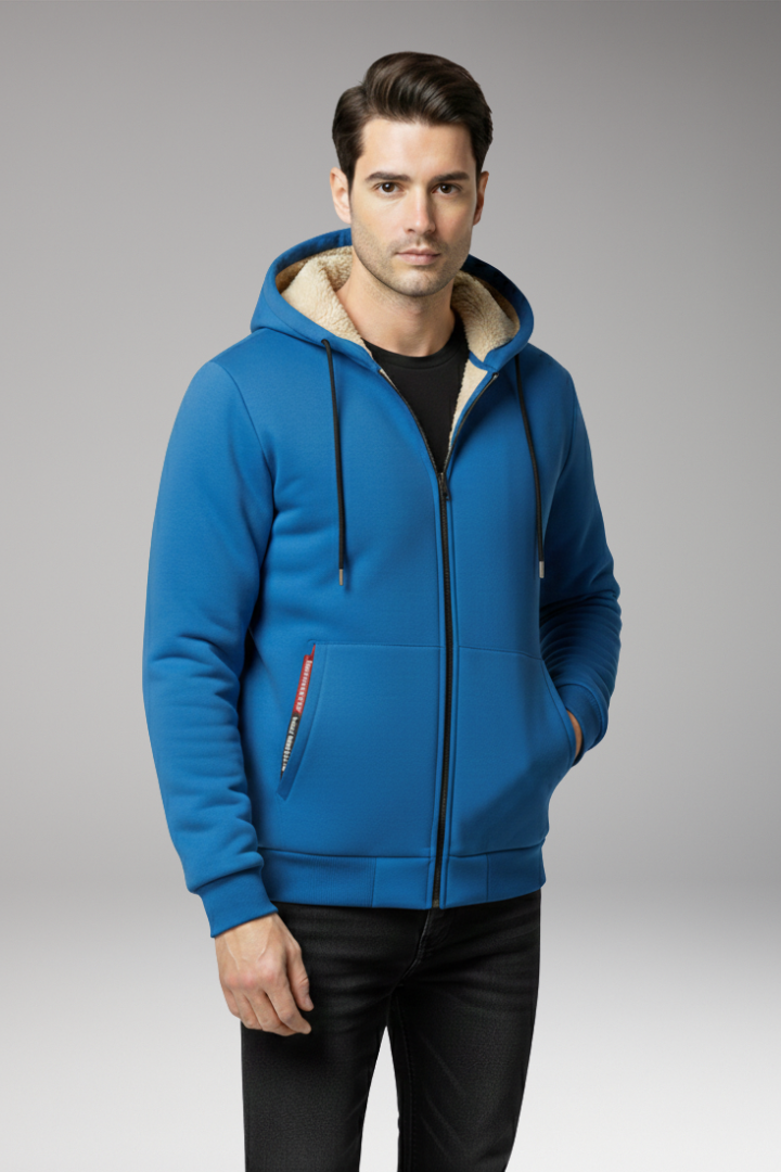 Men's Hooded Jacket with Zip Closure and Front Pockets