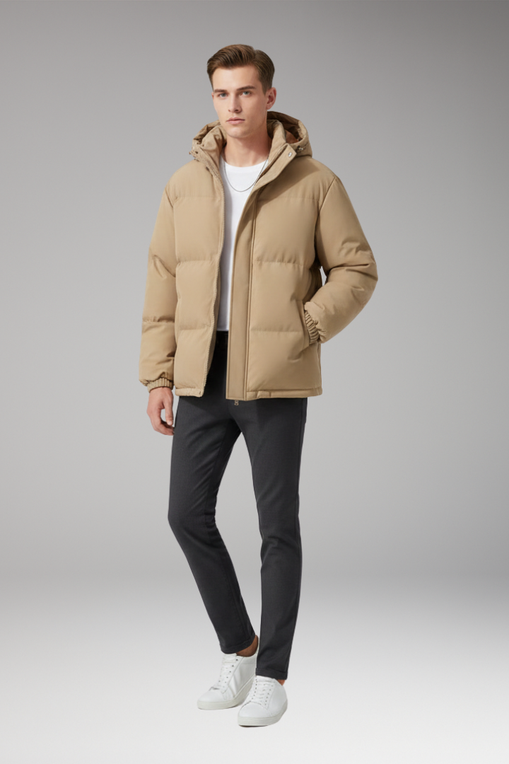 Men's Hooded Jacket with Zip Front and Welt Pockets