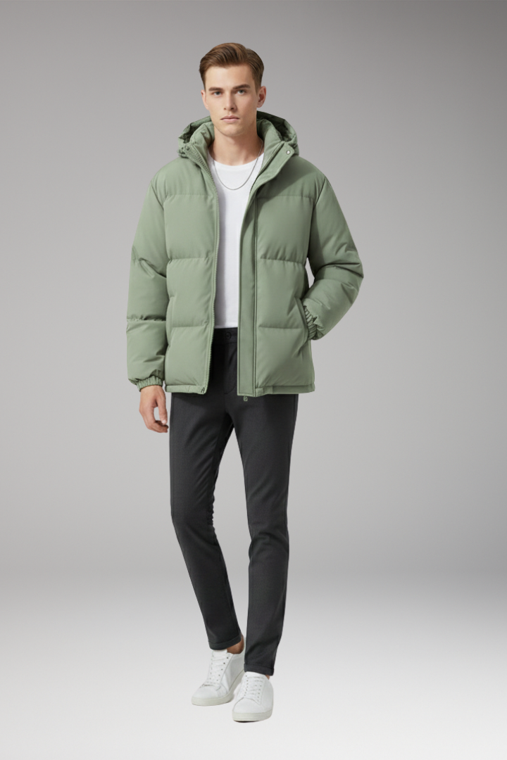 Men's Hooded Jacket with Zip Front and Welt Pockets