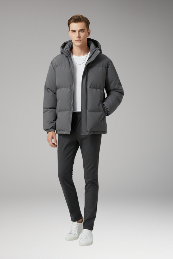 Men's Hooded Jacket with Zip Front and Welt Pockets