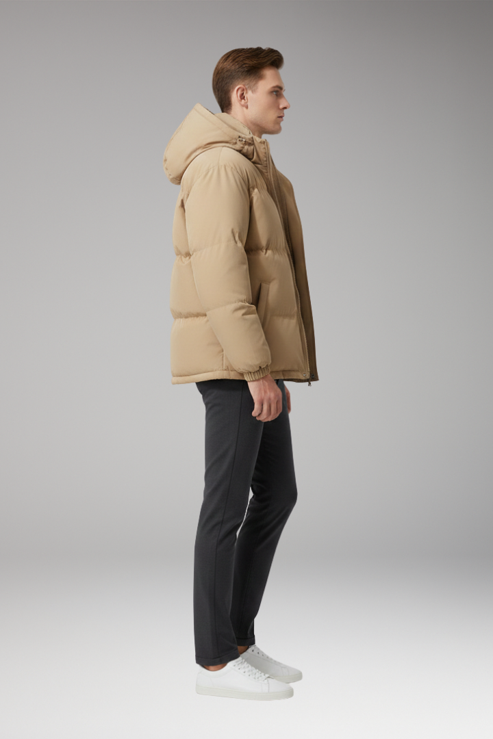 Men's Hooded Jacket with Zip Front and Welt Pockets
