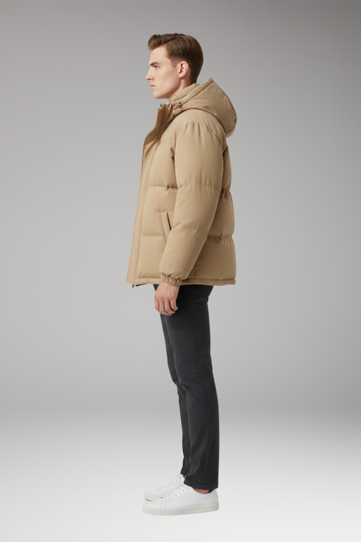 Men's Hooded Jacket with Zip Front and Welt Pockets