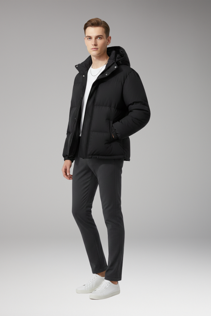Men's Hooded Jacket with Zip Front and Welt Pockets