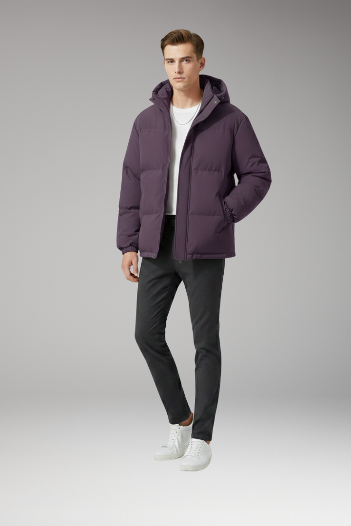 Men's Hooded Jacket with Zip Front and Welt Pockets