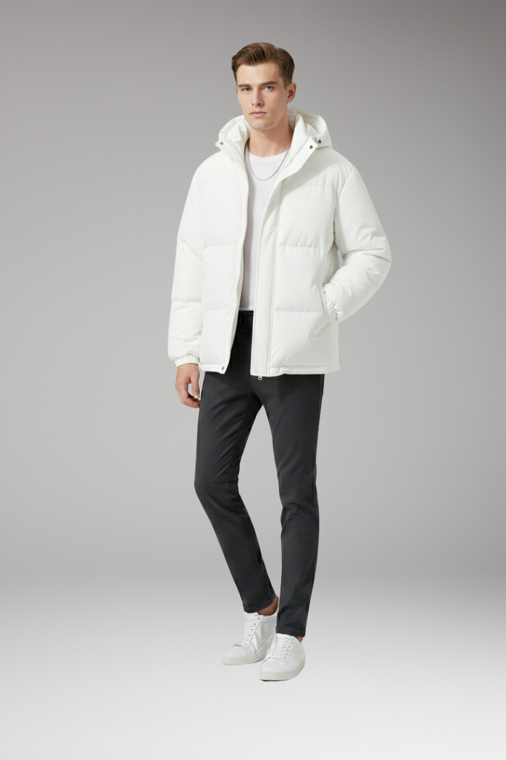 Men's Hooded Jacket with Zip Front and Welt Pockets