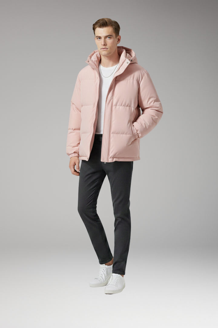 Men's Hooded Jacket with Zip Front and Welt Pockets