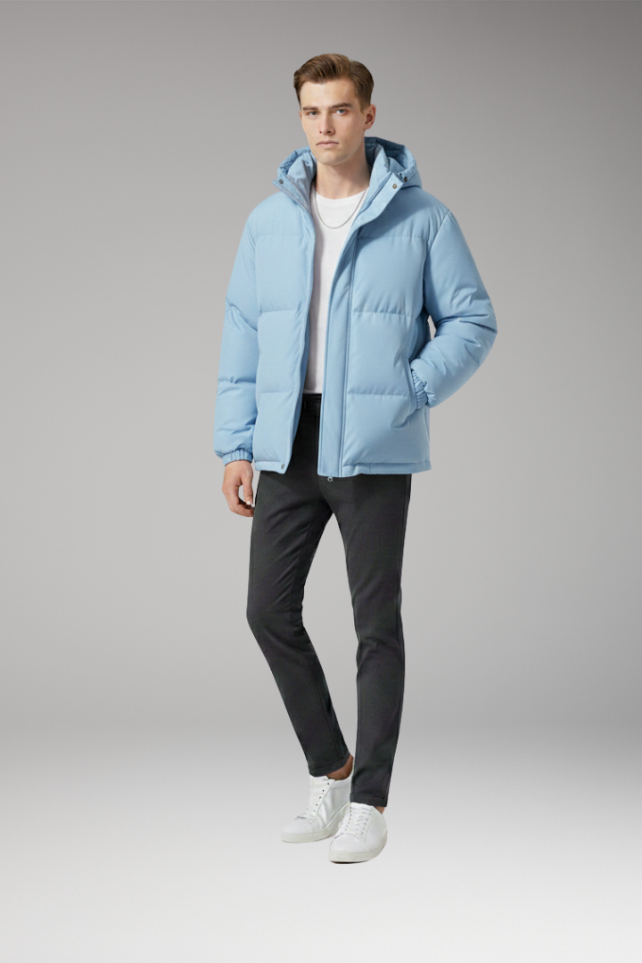 Men's Hooded Jacket with Zip Front and Welt Pockets