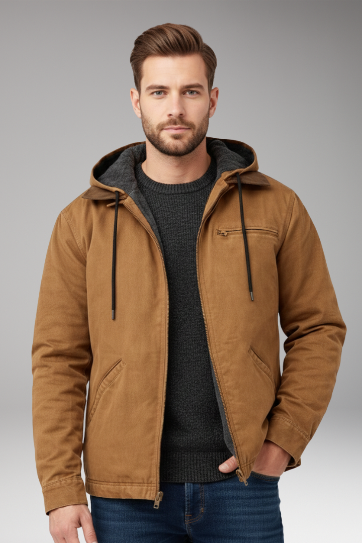 Men's Hooded Jacket with Zipper and Side Pockets