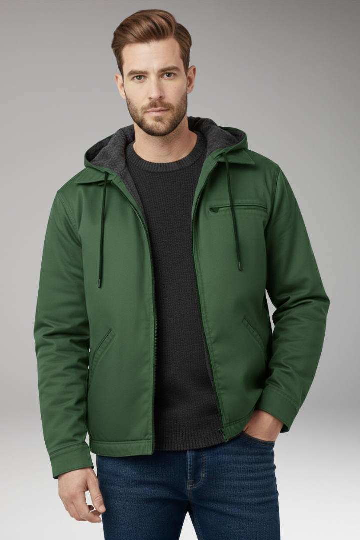 Men's Hooded Jacket with Zipper and Side Pockets