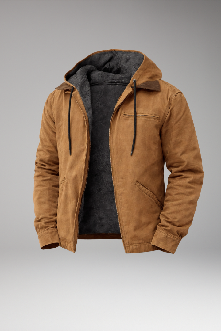 Men's Hooded Jacket with Zipper and Side Pockets