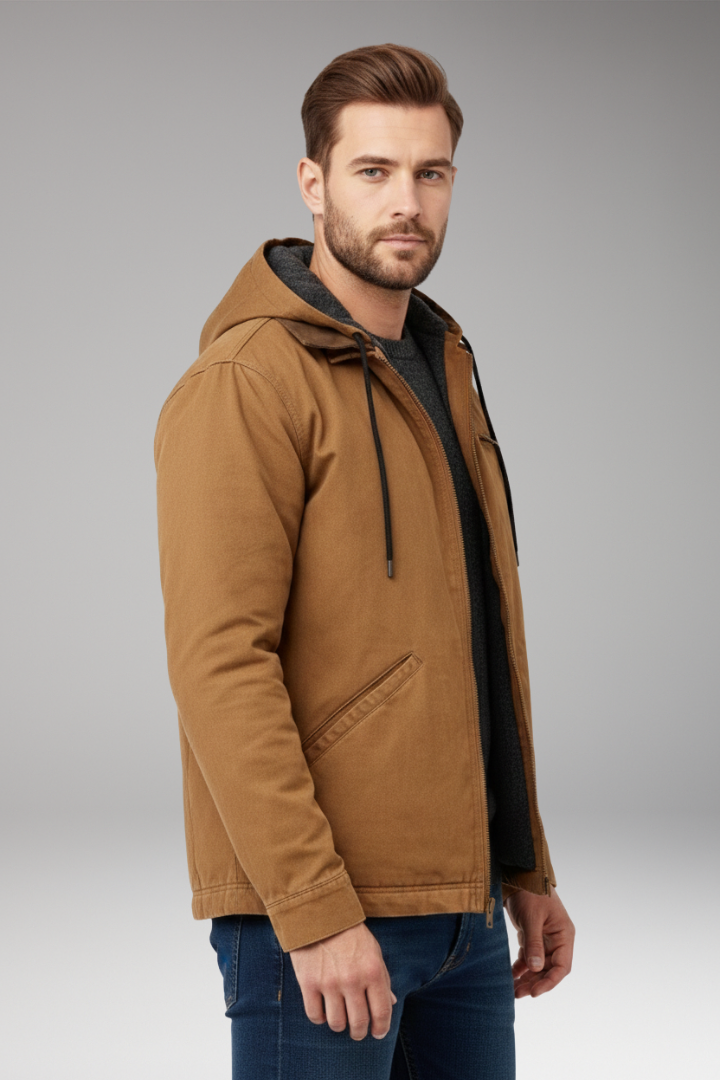 Men's Hooded Jacket with Zipper and Side Pockets