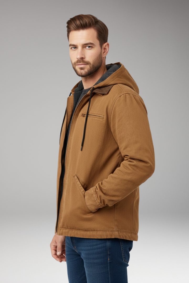 Men's Hooded Jacket with Zipper and Side Pockets