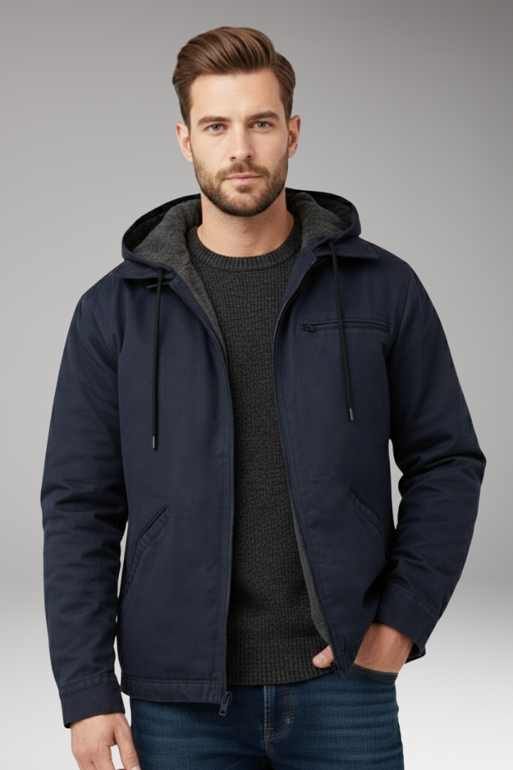 Men's Hooded Jacket with Zipper and Side Pockets