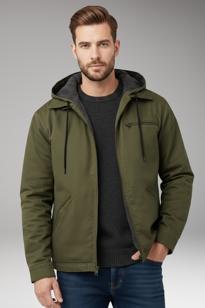 Men's Hooded Jacket with Zipper and Side Pockets