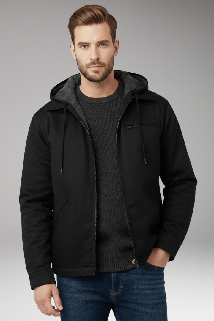 Men's Hooded Jacket with Zipper and Side Pockets
