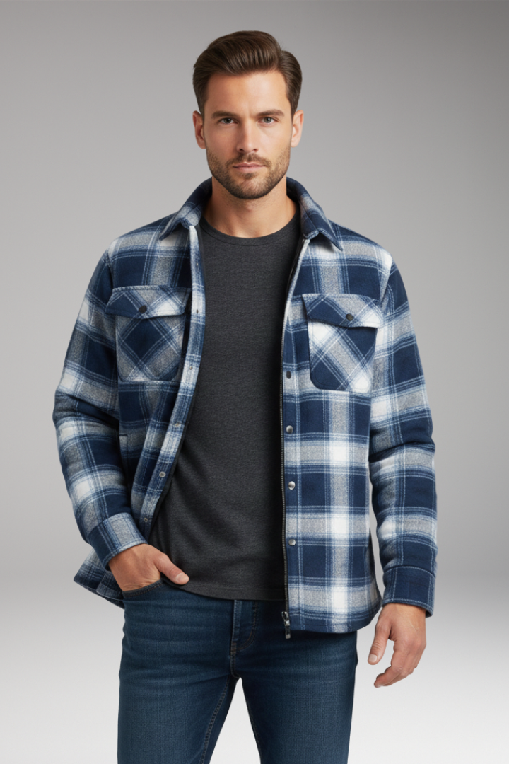 Men's Jacket with Button Closure and Quilted Lining