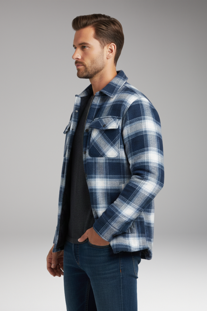 Men's Jacket with Button Closure and Quilted Lining