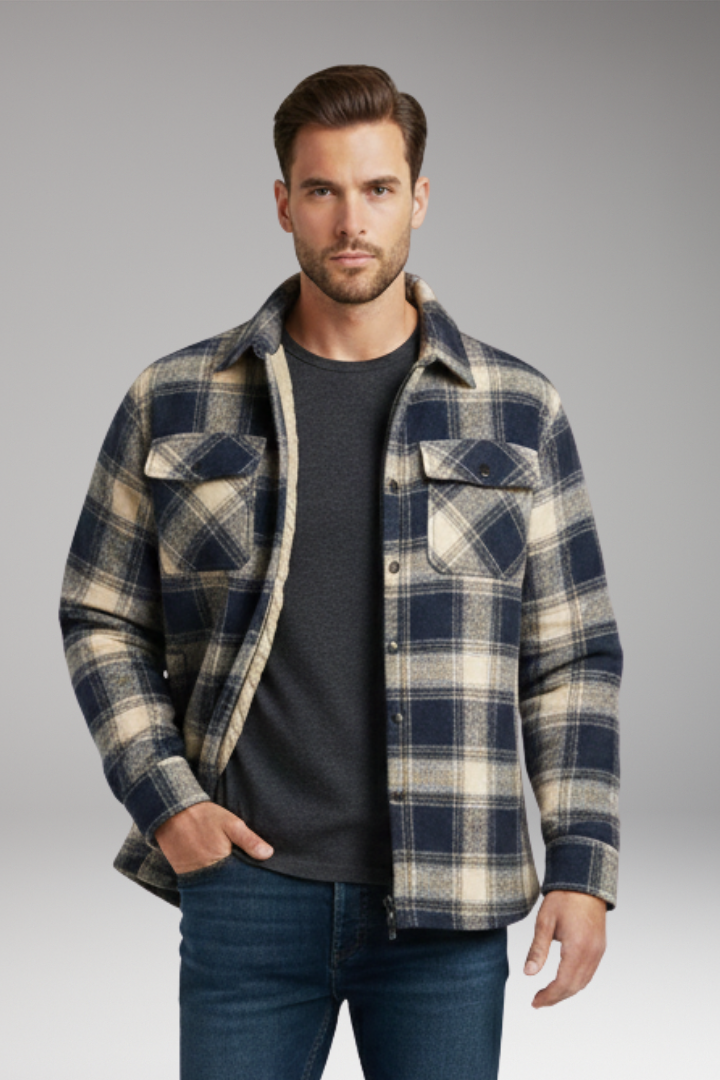 Men's Jacket with Button Closure and Quilted Lining